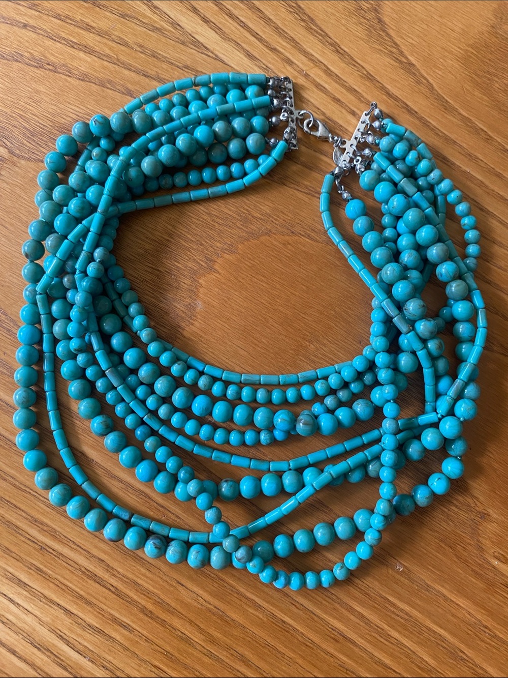 Premier Designs Bright Turquoise color 9 Multi-Strand Beaded Necklace